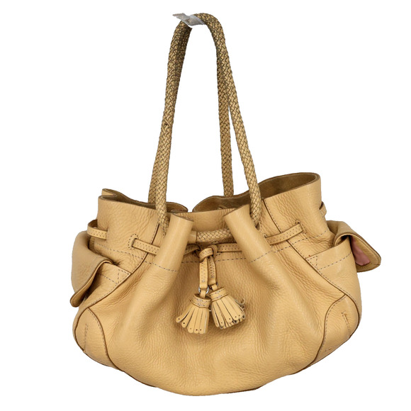 Cole Haan Handbags - Cole Haan Village Bag Womens Beige Tan Pebbled Leather Tassels Handbag Hobo